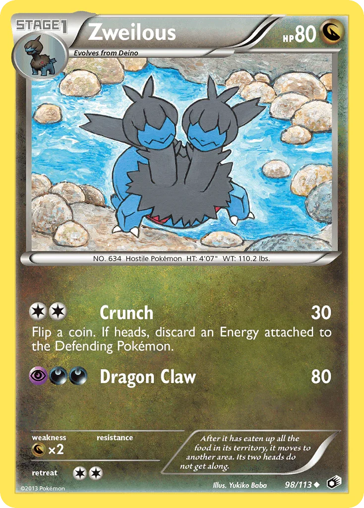 98, Black & White: Legendary Treasures, Dragon, Dragon[×2], Normal, Reverse Holofoil, Uncommon Zweilous (98/113) [Black & White: Legendary Treasures] - Trading Card World