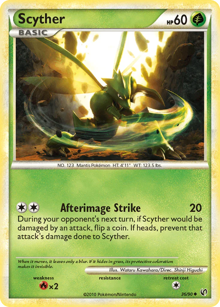 36, Fire[×2], Grass, HeartGold & SoulSilver: Undaunted, Normal, Reverse Holofoil, Uncommon Scyther (36/90) [HeartGold & SoulSilver: Undaunted] - Trading Card World