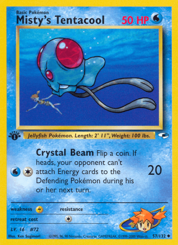 1st Edition Normal, 57, Gym Heroes 1st Edition, Lightning[×2], Uncommon, Water Misty's Tentacool (57/132) [Gym Heroes 1st Edition] - Trading Card World