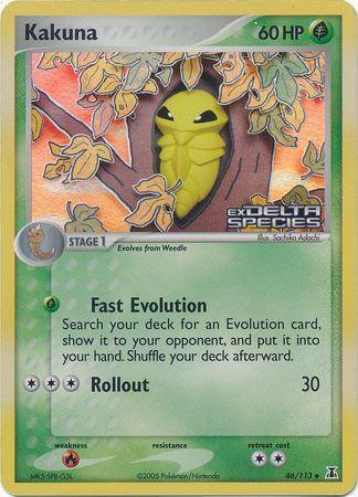 46, EX: Delta Species, Fire[×2], Grass, Reverse Holofoil, Uncommon Kakuna (46/113) (Stamped) [EX: Delta Species] - Trading Card World