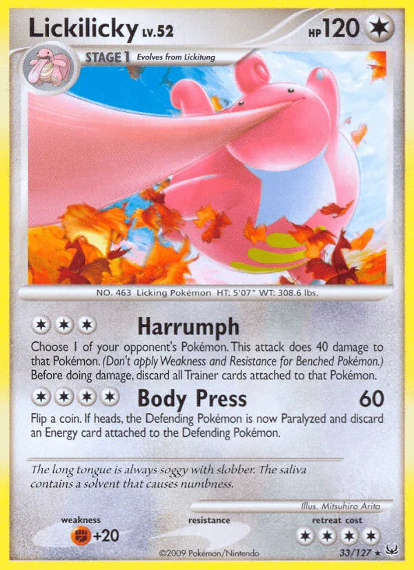 33, Colorless, Fighting[+20], Normal, Platinum: Base Set, Rare, Reverse Holofoil Lickilicky (33/127) [Platinum: Base Set] - Trading Card World