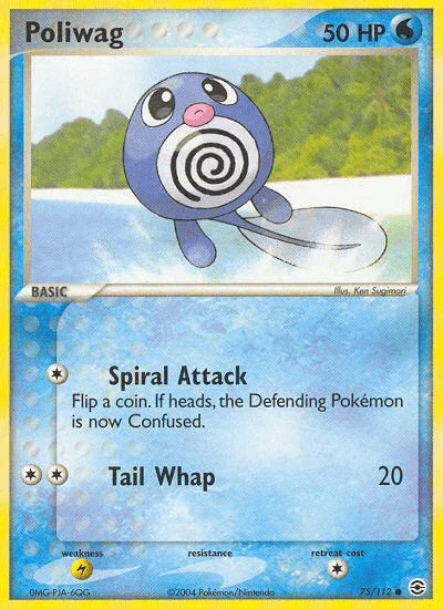 75, Common, EX: FireRed & LeafGreen, Lightning[×2], Normal, Reverse Holofoil, Water Poliwag (75/112) [EX: FireRed & LeafGreen] - Trading Card World