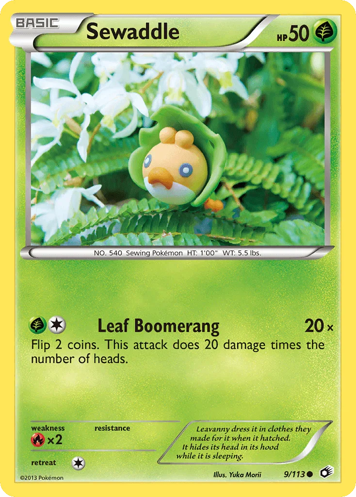 Black & White: Legendary Treasures, Common, Fire[×2], Grass, Normal, Reverse Holofoil Sewaddle (9/113) [Black & White: Legendary Treasures] - Trading Card World