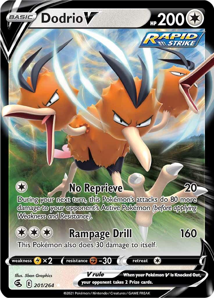 201, Colorless, Fighting [-30], Holofoil, Lightning [x2], Sword & Shield: Fusion Strike, Ultra Rare Dodrio V (201/264) [Sword & Shield: Fusion Strike] - Trading Card World