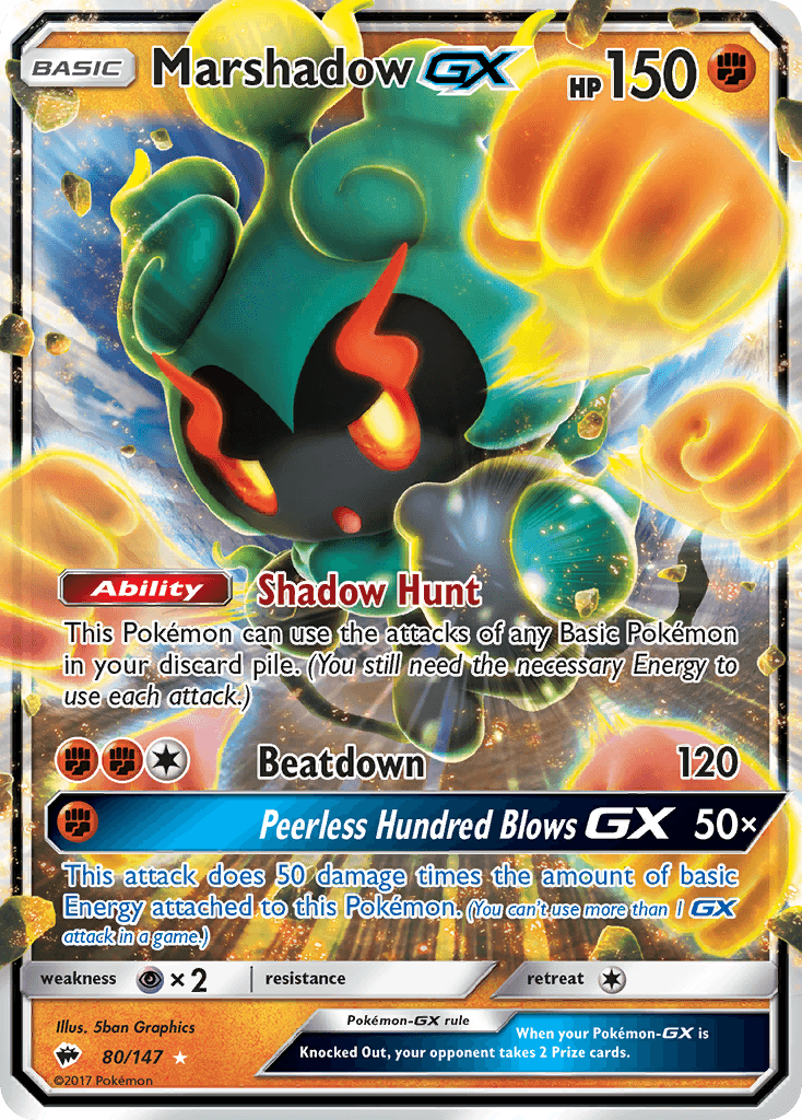 80, Fighting, Holofoil, Psychic[×2], Sun & Moon: Burning Shadows, Ultra Rare Marshadow GX (80/147) [Sun & Moon: Burning Shadows] - Trading Card World