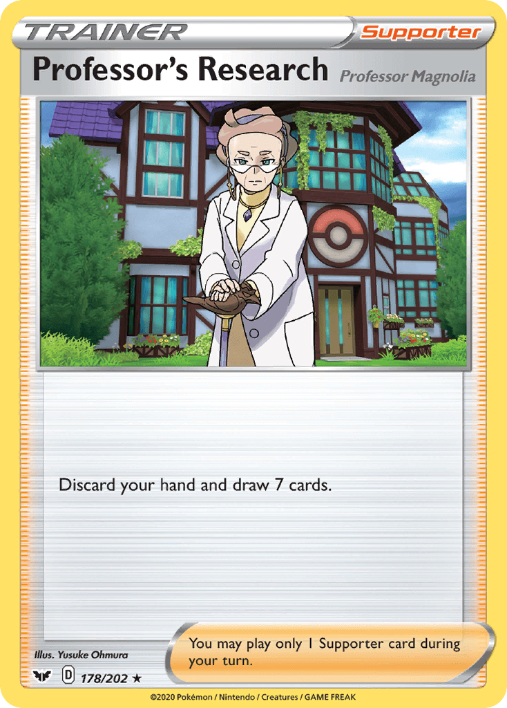 178, Holo Rare, Holofoil, Reverse Holofoil, Supporter, Sword & Shield: Base Set Professor's Research (178/202) (Professor Magnolia) [Sword & Shield: Base Set] - Trading Card World