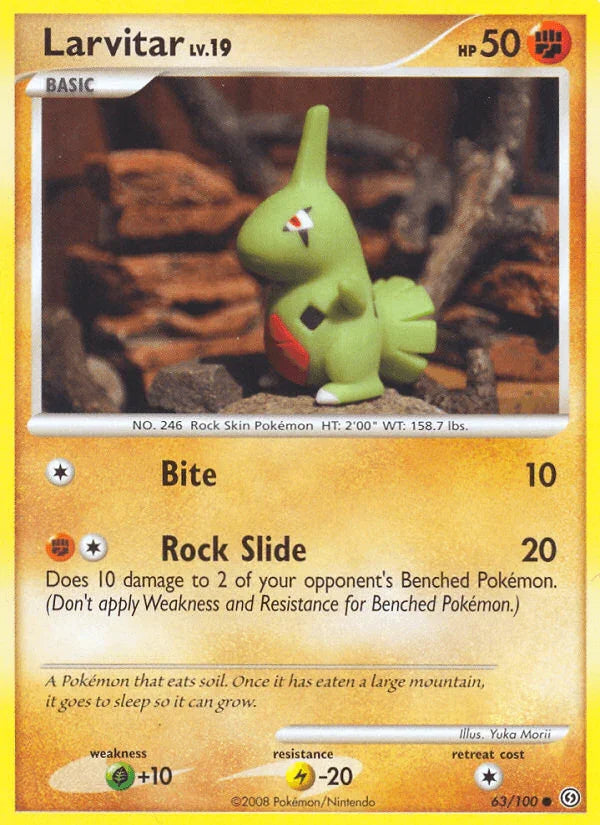 63, Common, Diamond & Pearl: Stormfront, Fighting, Grass[+10], Lightning[-20], Normal, Reverse Holofoil Larvitar (63/100) [Diamond & Pearl: Stormfront] - Trading Card World