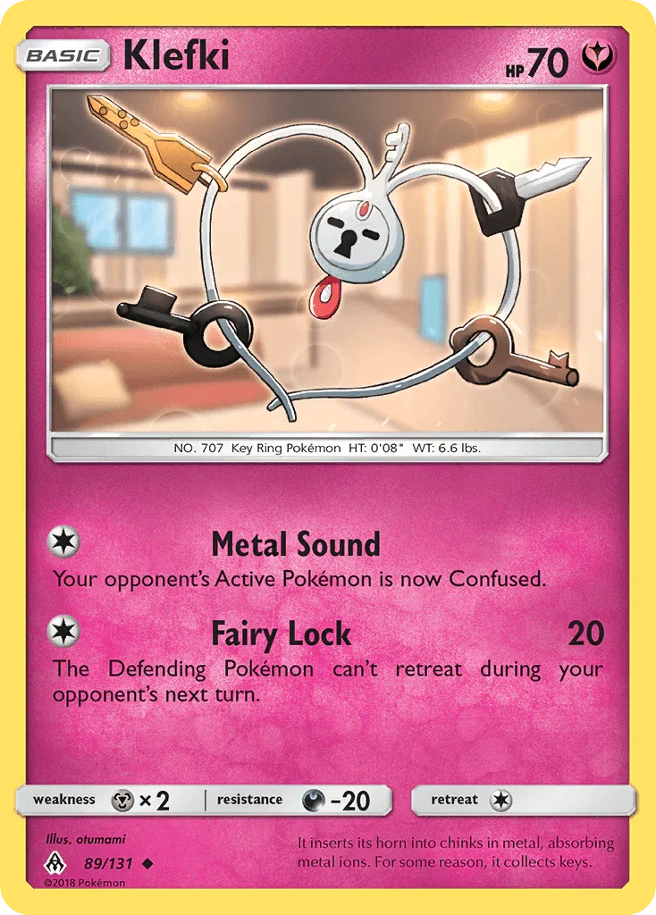 89, Darkness[-20], Fairy, Metal[×2], Normal, Reverse Holofoil, Sun & Moon: Forbidden Light, Uncommon Klefki (89/131) [Sun & Moon: Forbidden Light] - Trading Card World
