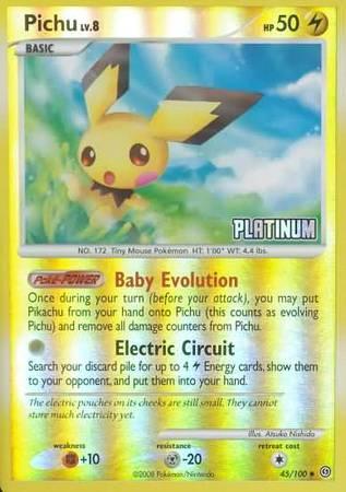 45, Burger King Promos: 2009 Collection, Fighting[+10], Lightning, Metal[-20], Promo, Reverse Holofoil Pichu (45/100) [Burger King Promos: 2009 Collection] - Trading Card World