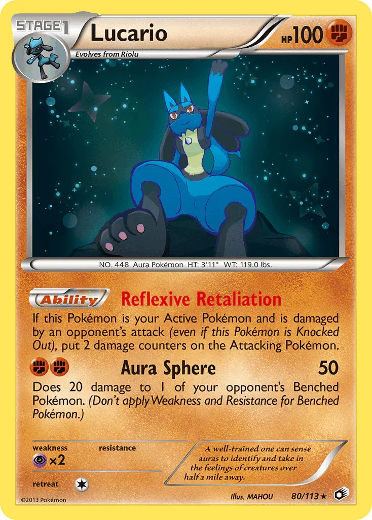 80, Black & White: Legendary Treasures, Fighting, Holo Rare, Holofoil, Psychic[×2], Reverse Holofoil Lucario (80/113) [Black & White: Legendary Treasures] - Trading Card World