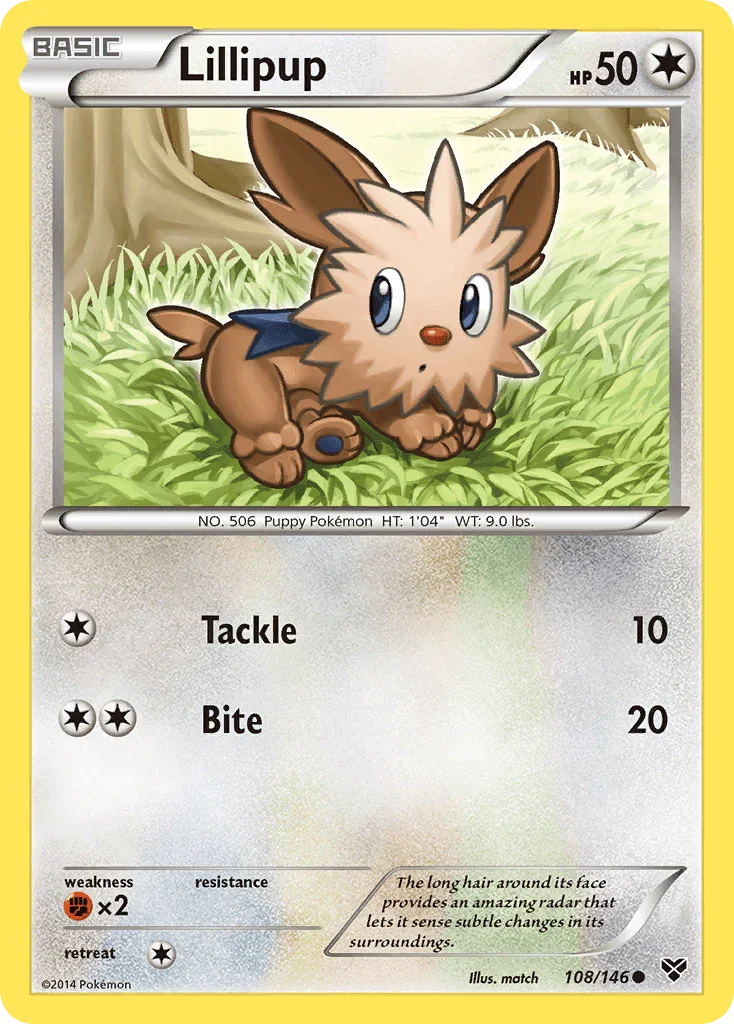 108, Colorless, Common, Fighting[×2], Normal, Reverse Holofoil, XY: Base Set Lillipup (108/146) [XY: Base Set] - Trading Card World