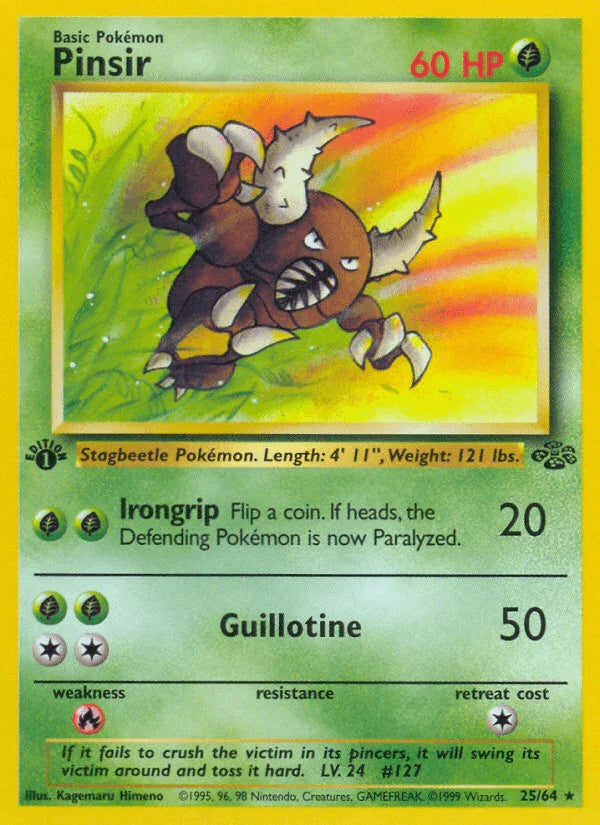 1st Edition Normal, 25, Fire[×2], Grass, Jungle 1st Edition, Rare Pinsir (25/64) [Jungle 1st Edition] - Trading Card World