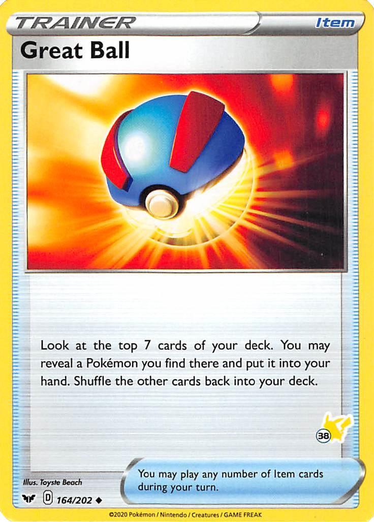 164, Battle Academy 2022, Item, Normal, Uncommon Great Ball (164/202) (Pikachu Stamp #38) [Battle Academy 2022] - Trading Card World