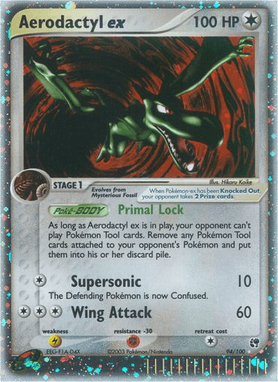 94, Colorless, EX: Sandstorm, Fighting[-30], Holofoil, Lightning[×2], Ultra Rare Aerodactyl ex (94/100) [EX: Sandstorm] - Trading Card World