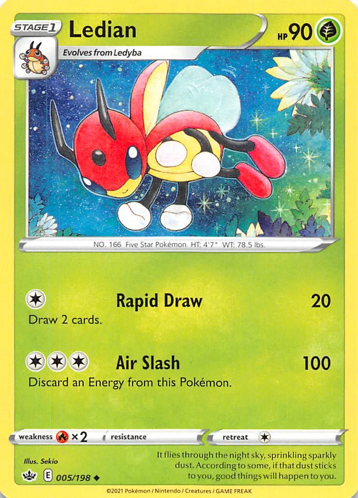 005, Fire [x2], Grass, Normal, Reverse Holofoil, Sword & Shield: Chilling Reign, Uncommon Ledian (005/198) [Sword & Shield: Chilling Reign] - Trading Card World