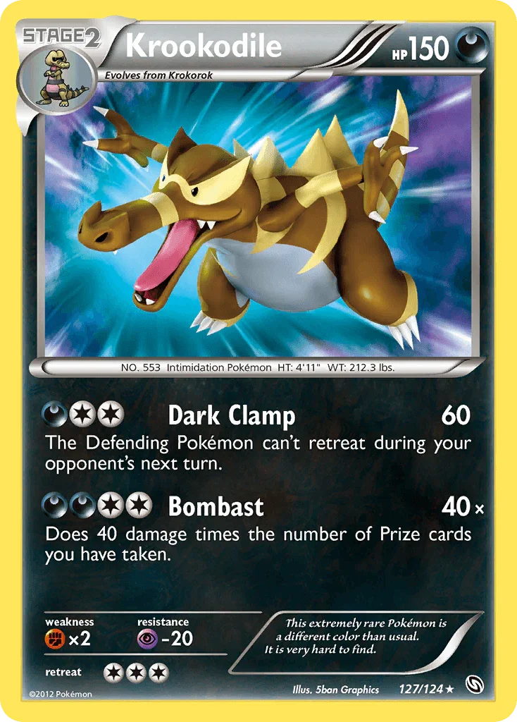 127, Black & White: Dragons Exalted, Darkness, Fighting[×2], Holofoil, Psychic[-20], Secret Rare Krookodile (127/124) [Black & White: Dragons Exalted] - Trading Card World