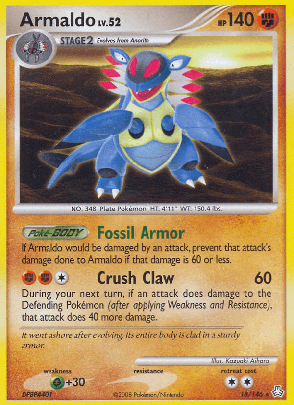 18, Diamond & Pearl: Legends Awakened, Fighting, Grass[+30], Normal, Rare, Reverse Holofoil Armaldo (18/146) [Diamond & Pearl: Legends Awakened] - Trading Card World