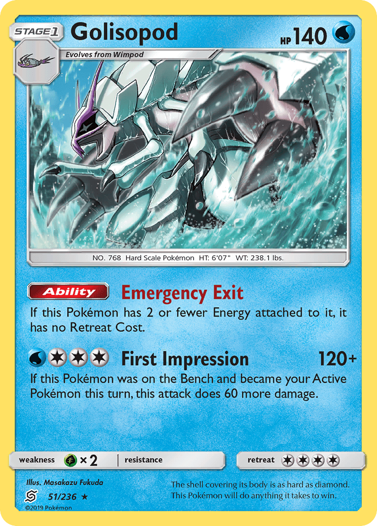 51, Grass[×2], Holo Rare, Holofoil, Reverse Holofoil, Sun & Moon: Unified Minds, Water Golisopod (51/236) [Sun & Moon: Unified Minds] - Trading Card World