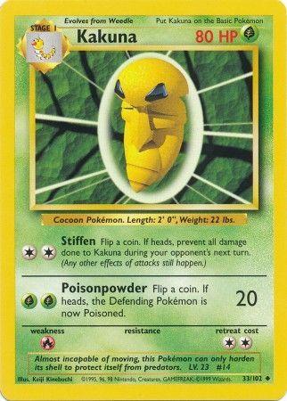 33, Base Set Unlimited, Fire[×2], Grass, Normal, Uncommon Kakuna (33/102) [Base Set Unlimited] - Trading Card World
