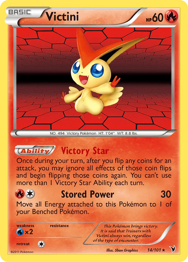 14, Black & White: Noble Victories, Fire, Holo Rare, Holofoil, Reverse Holofoil, Water[×2] Victini (14/101) [Black & White: Noble Victories] - Trading Card World