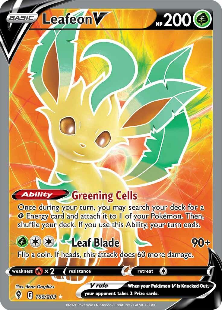 166, Fire [x2], Grass, Holofoil, Sword & Shield: Evolving Skies, Ultra Rare Leafeon V (166/203) [Sword & Shield: Evolving Skies] - Trading Card World