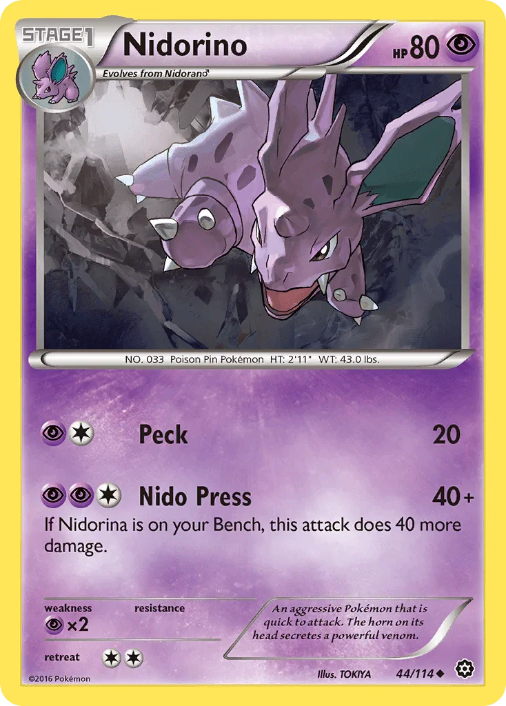 44, Normal, Psychic, Psychic[×2], Reverse Holofoil, Uncommon, XY: Steam Siege Nidorino (44/114) [XY: Steam Siege] - Trading Card World