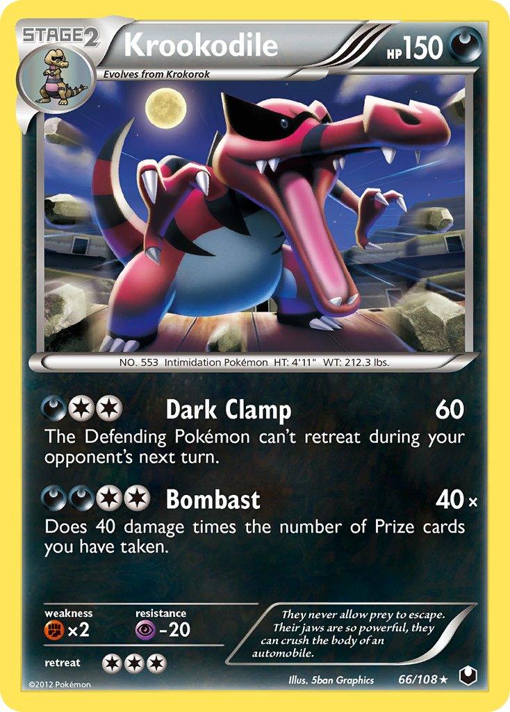66, Black & White: Dark Explorers, Darkness, Fighting[×2], Normal, Psychic[-20], Rare Krookodile (66/108) (Theme Deck Exclusive) [Black & White: Dark Explorers] - Trading Card World