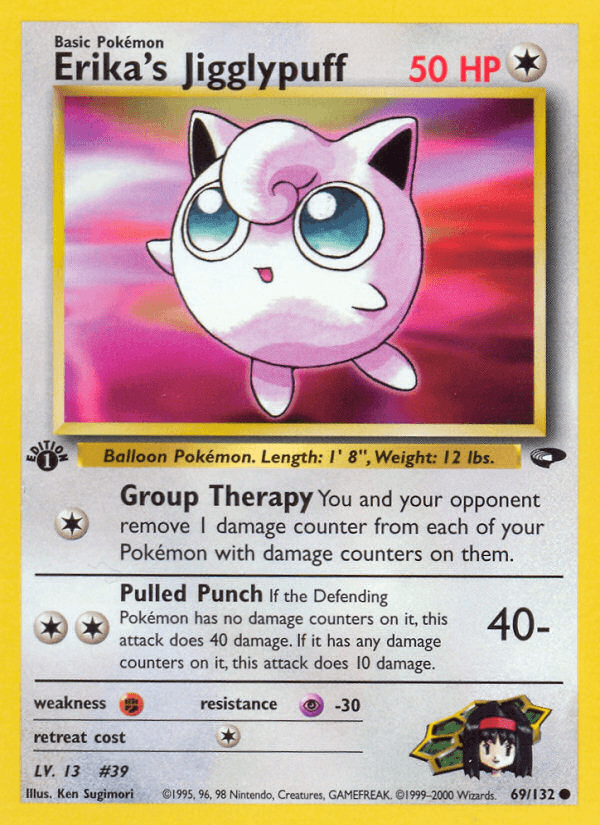 1st Edition Normal, 69, Colorless, Common, Fighting[×2], Gym Challenge 1st Edition, Psychic[-30] Erika's Jigglypuff (69/132) [Gym Challenge 1st Edition] - Trading Card World