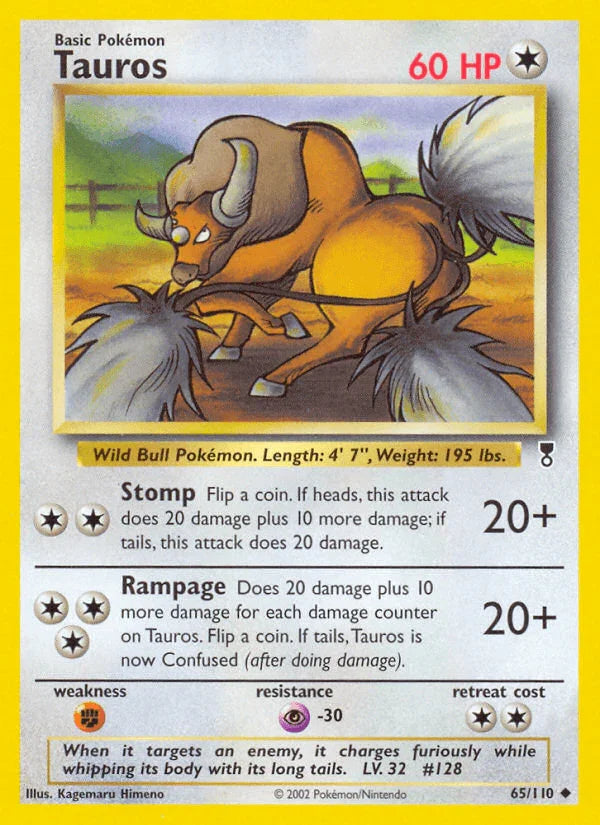 65, Colorless, Fighting[×2], Legendary Collection, Normal, Psychic[-30], Reverse Holofoil, Uncommon Tauros (65/110) [Legendary Collection] - Trading Card World