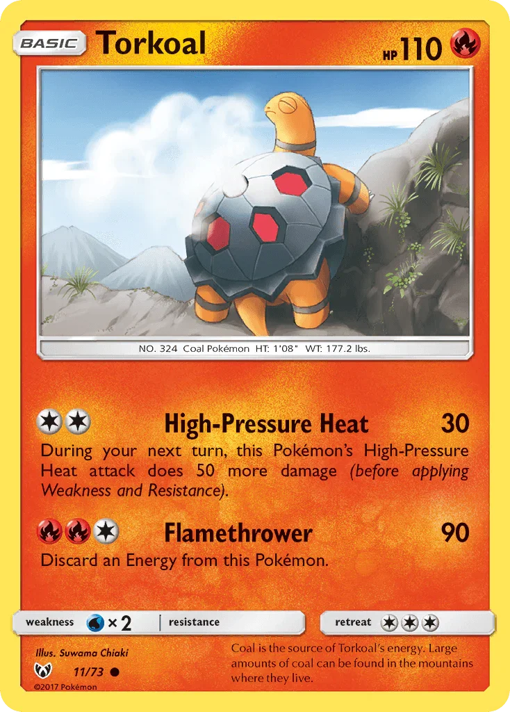 11, Common, Fire, Normal, Reverse Holofoil, Sun & Moon: Shining Legends, Water[×2] Torkoal (11/73) [Sun & Moon: Shining Legends] - Trading Card World