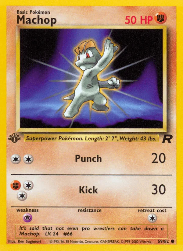1st Edition Normal, 59, Common, Fighting, Psychic[×2], Team Rocket 1st Edition Machop (59/82) [Team Rocket 1st Edition] - Trading Card World