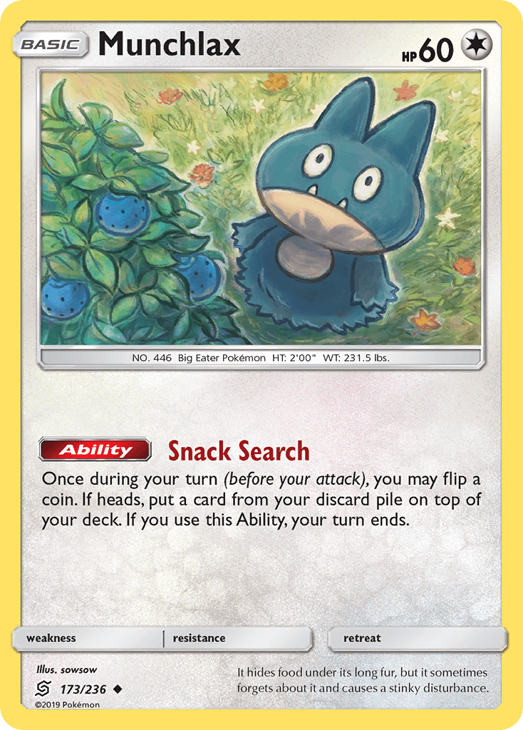 173, Colorless, Normal, Reverse Holofoil, Sun & Moon: Unified Minds, Uncommon Munchlax (173/236) [Sun & Moon: Unified Minds] - Trading Card World