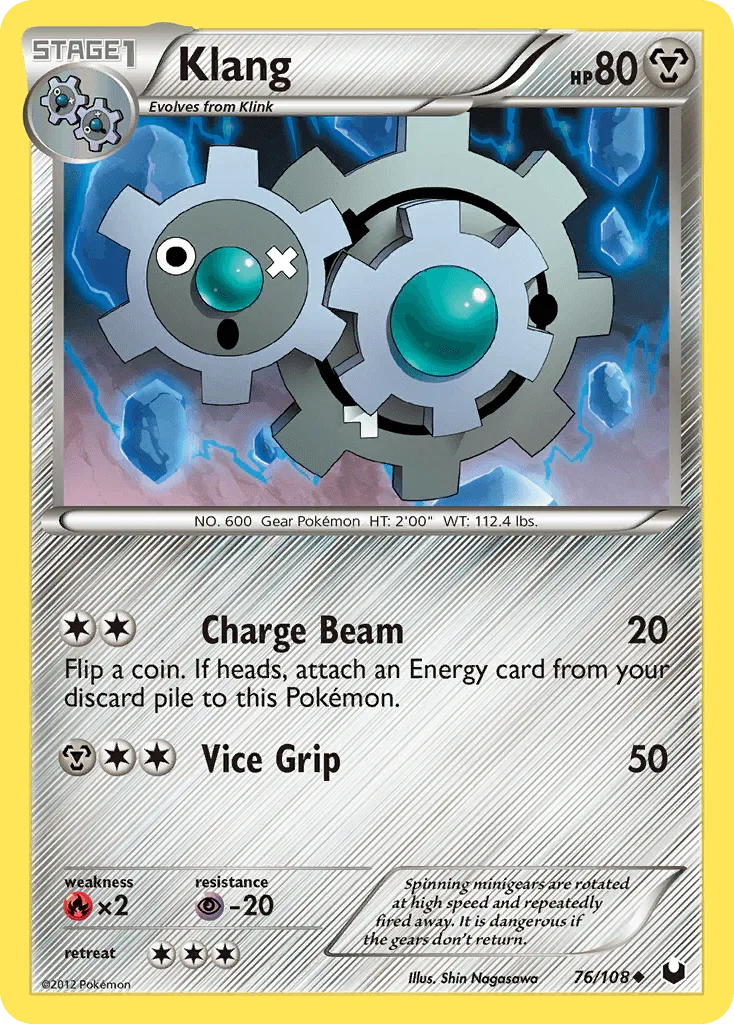 76, Black & White: Dark Explorers, Fire[×2], Metal, Normal, Psychic[-20], Reverse Holofoil, Uncommon Klang (76/108) [Black & White: Dark Explorers] - Trading Card World