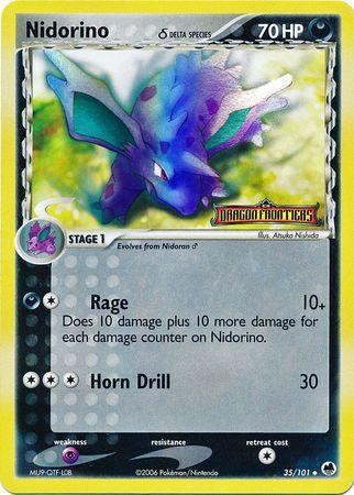 35, Darkness, EX: Dragon Frontiers, Psychic[×2], Reverse Holofoil, Uncommon Nidorino (35/101) (Delta Species) (Stamped) [EX: Dragon Frontiers] - Trading Card World