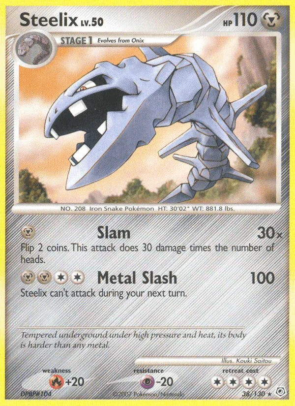 38, Diamond & Pearl: Base Set, Fire[+20], Metal, Normal, Psychic[-20], Rare, Reverse Holofoil Steelix (38/130) [Diamond & Pearl: Base Set] - Trading Card World