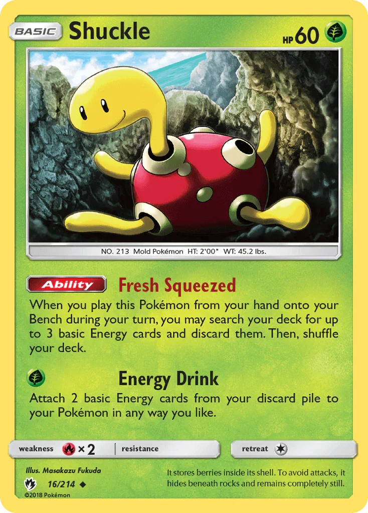 16, Fire[×2], Grass, Normal, Reverse Holofoil, Sun & Moon: Lost Thunder, Uncommon Shuckle (16/214) [Sun & Moon: Lost Thunder] - Trading Card World
