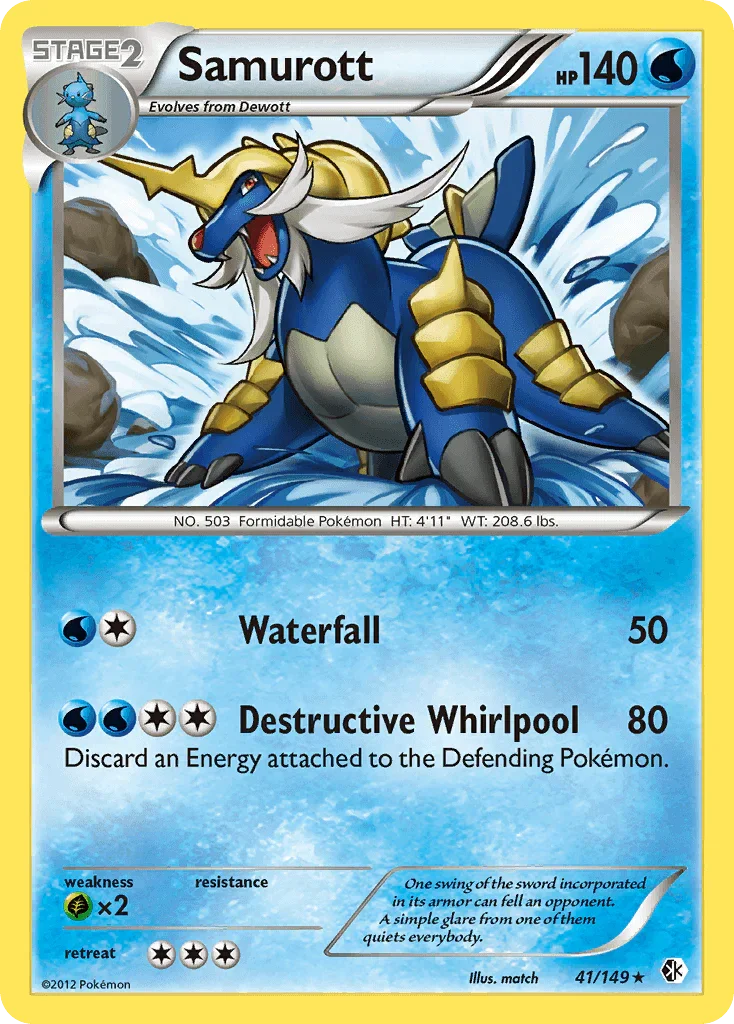 41, Black & White: Boundaries Crossed, Grass[×2], Holo Rare, Holofoil, Reverse Holofoil, Water Samurott (41/149) [Black & White: Boundaries Crossed] - Trading Card World