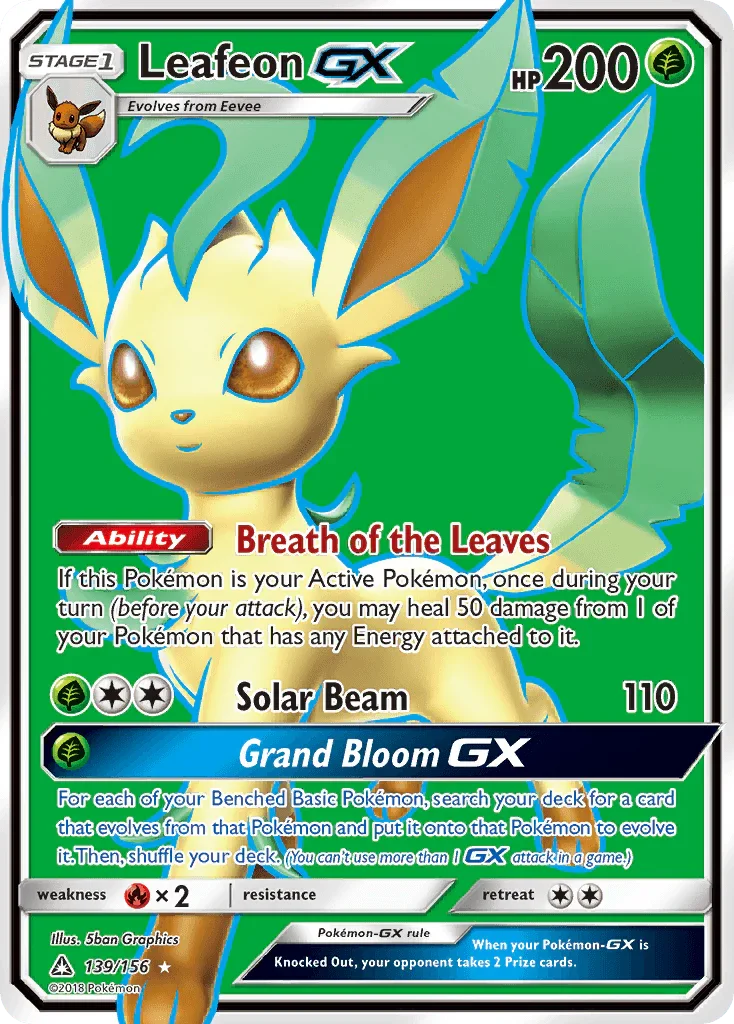 139, Fire[×2], Grass, Holofoil, Sun & Moon: Ultra Prism, Ultra Rare Leafeon GX (139/156) [Sun & Moon: Ultra Prism] - Trading Card World