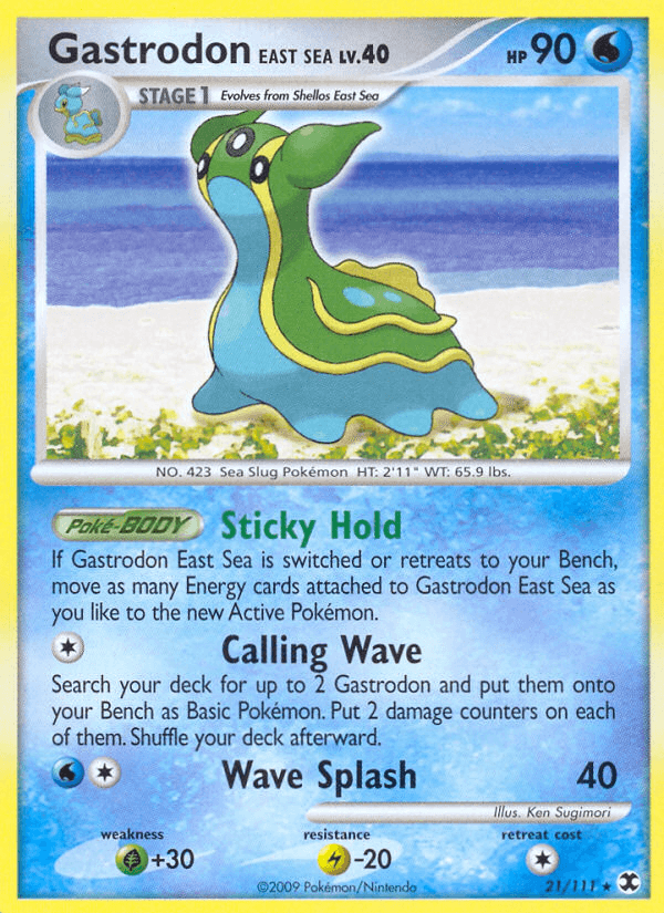 21, Grass[+30], Lightning[-20], Normal, Platinum: Rising Rivals, Rare, Reverse Holofoil, Water Gastrodon East Sea (21/111) [Platinum: Rising Rivals] - Trading Card World