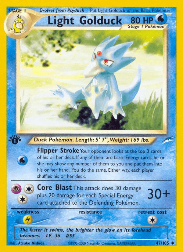 1st Edition Normal, 47, Lightning[×2], Neo Destiny 1st Edition, Uncommon, Water Light Golduck (47/105) [Neo Destiny 1st Edition] - Trading Card World