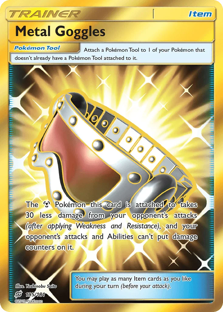 195, Holofoil, Item, Secret Rare, Sun & Moon: Team Up Metal Goggles (195/181) [Sun & Moon: Team Up] - Trading Card World