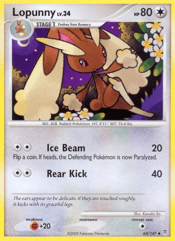 63, Colorless, Fighting[+20], Normal, Platinum: Supreme Victors, Reverse Holofoil, Uncommon Lopunny (63/147) [Platinum: Supreme Victors] - Trading Card World