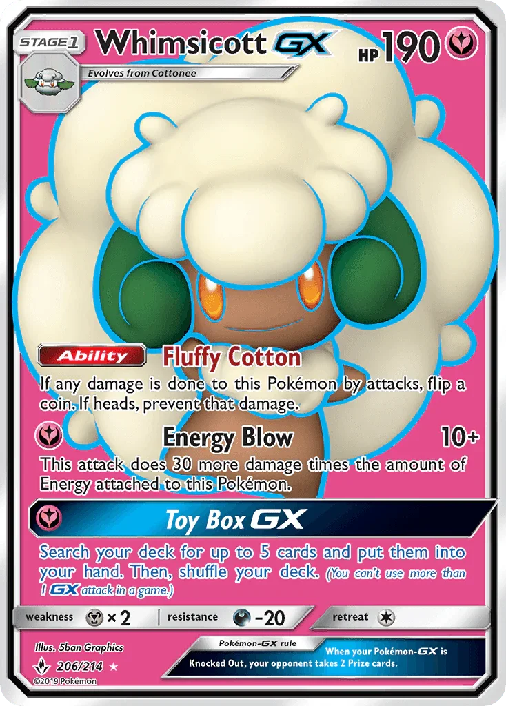 206, Darkness[-20], Fairy, Holofoil, Metal[×2], Sun & Moon: Unbroken Bonds, Ultra Rare Whimsicott GX (206/214) [Sun & Moon: Unbroken Bonds] - Trading Card World