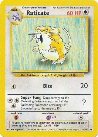 40, Base Set Unlimited, Colorless, Fighting[×2], Normal, Psychic[-30], Uncommon Raticate (40/102) [Base Set Unlimited] - Trading Card World