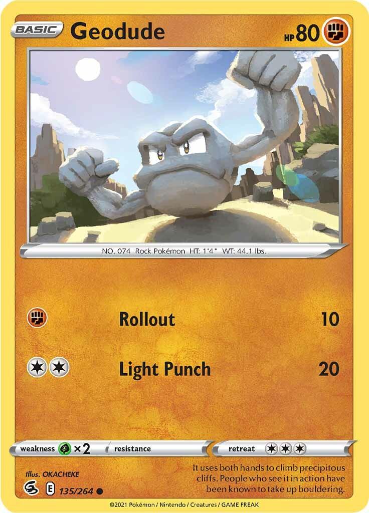 135, Common, Fighting, Grass [x2], Normal, Reverse Holofoil, Sword & Shield: Fusion Strike Geodude (135/264) [Sword & Shield: Fusion Strike] - Trading Card World