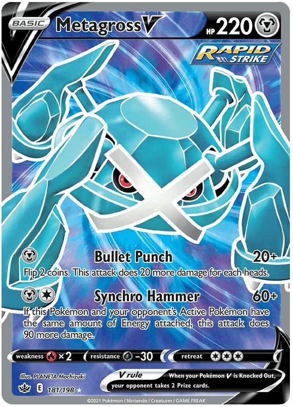 181, Fire [x2], Grass [-30], Holofoil, Metal, Sword & Shield: Chilling Reign, Ultra Rare Metagross V (181/198) [Sword & Shield: Chilling Reign] - Trading Card World