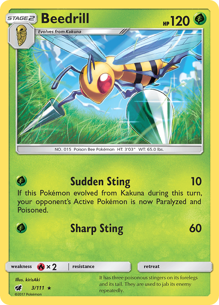 Fire[×2], Grass, Normal, Rare, Reverse Holofoil, Sun & Moon: Crimson Invasion Beedrill (3/111) [Sun & Moon: Crimson Invasion] - Trading Card World