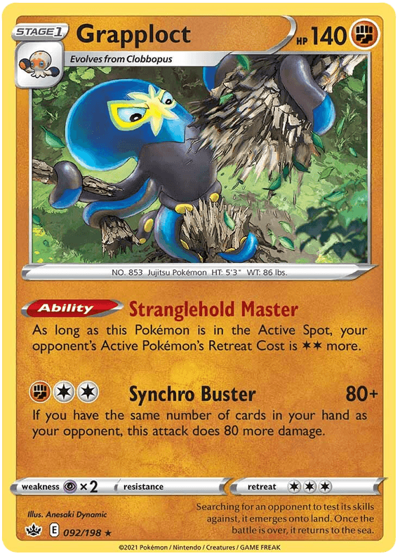 092, Fighting, Holo Rare, Holofoil, Psychic [x2], Reverse Holofoil, Sword & Shield: Chilling Reign Grapploct (092/198) [Sword & Shield: Chilling Reign] - Trading Card World