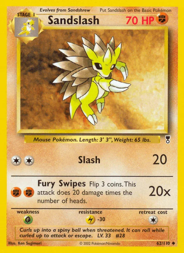 62, Fighting, Grass[×2], Legendary Collection, Lightning[-30], Normal, Reverse Holofoil, Uncommon Sandslash (62/110) [Legendary Collection] - Trading Card World