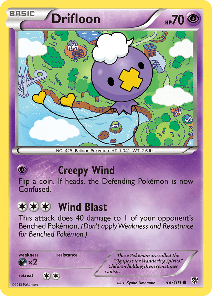 34, Black & White: Plasma Blast, Common, Darkness[×2], Normal, Psychic, Reverse Holofoil Drifloon (34/101) [Black & White: Plasma Blast] - Trading Card World